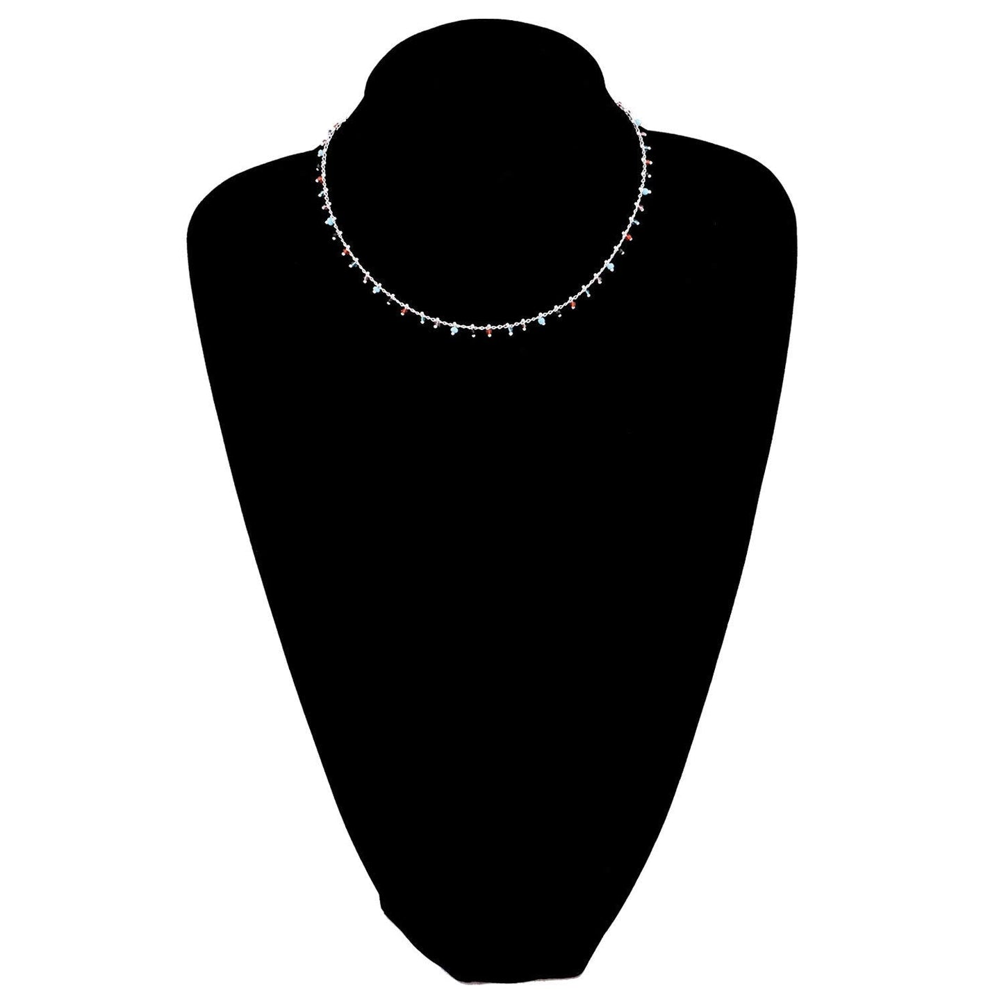 FUTIMELY Bohemia Green Beaded Beads Choker Necklace for Women,Simple Fresh Green Beaded Square Round Bead Choker Necklace (Silve