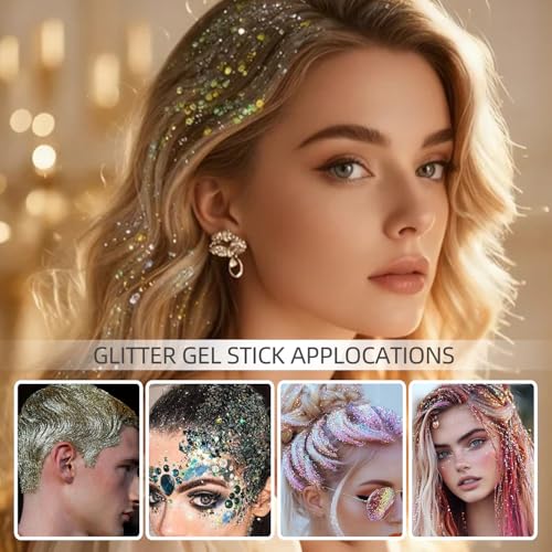 Rainbow Body Glitter Stick,Waterproof Glitter Gel Singer Concert Stage Performance Outfit Hair & Face Body Glitter Makeup ...
