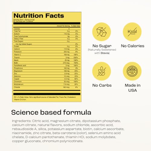 KEY NUTRIENTS Multivitamin Electrolytes Powder No Sugar - Refreshing Lemonade Electrolyte Powder - Sodium & Energy Supplem...