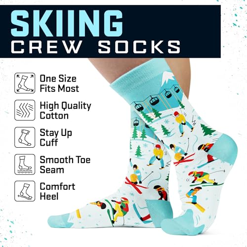 VICRAZY Funny Skiing Socks for Men - Christmas Gift, Ski Accessories, Ski Lover Gifts, Stocking Stuffers for Skiers