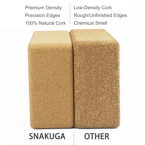 SNAKUGA Cork Yoga Block 2 Pack for Pilates, 4'' or 3'' Non-Slip & High Density Blocks for Meditation, Fitness and Stretchi...