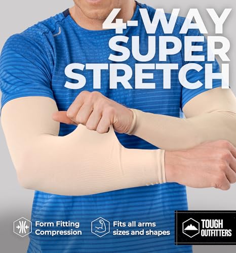 Tough Outdoors UV Arm Sleeves for Men Women - Sun Protection Sleeves - Compression Golf Baseball Cooling Tattoo Arm Sleeve