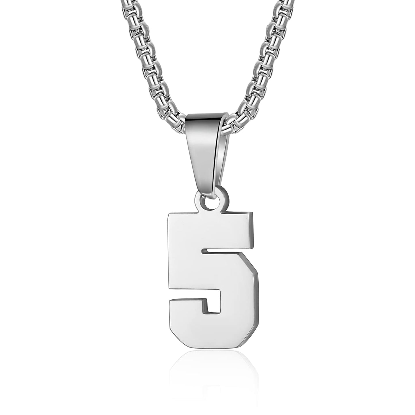 Number Necklaces Personalized Necklaces Silver Initial Number Pendant Stainless Steel Chain Movement Necklaces for Men Women (5)