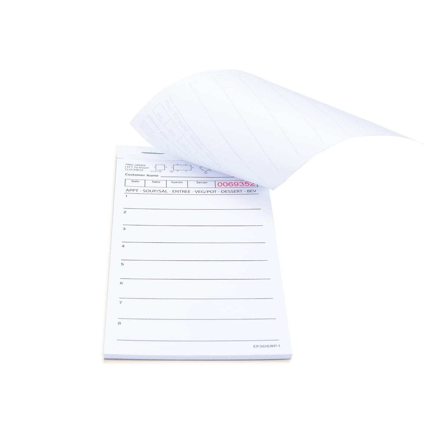 DGBDPACK Guest Check Pads EP-3616WP-1 (10 Pads), Total 500 Sheets White Waitress Notepad, Server Order Pads for Restaurant
