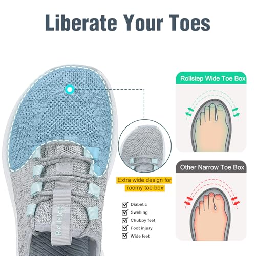 Rollstep Wide Toe Box Shoes Women Extra Wide Width Sneakers Air Cushion Road Running Shoes Ultra Light Tennis Gym Workout ...