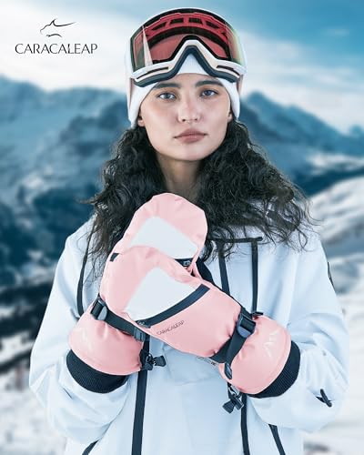 Caracaleap Winter Ski Mittens for Men Women Cold Weather- Warm Snowboard Mittens Gloves Waterproof Snow Sports Mitts Gloves