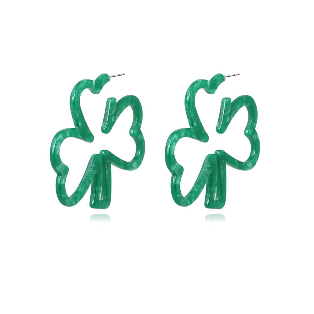 Green Shamrock hoop earrings Good Luck Charm Acrylic Resin Shamrock St Patrick's Day hoop earrings for Women(Green)