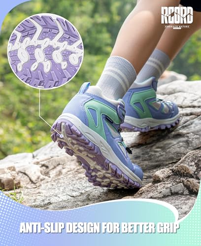 R CORD Kids Hiking Boots Waterproof Girls Hiking Boots Durable TPR Traction Outsole Anti-Skid Athletic Hook and Loop Draws...
