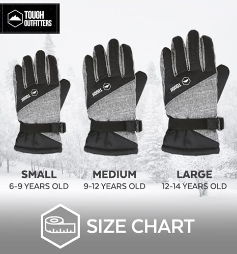 Tough Outdoors Kids Insulated Waterproof Snow Gloves - Youth Winter Ski Gloves for Girls & Boys