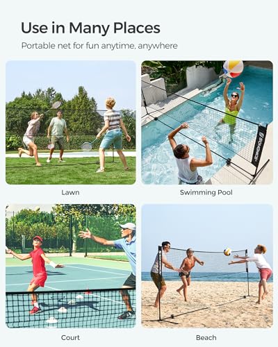 SONGMICS Badminton Net, Height Adjustable Volleyball Net, Pickleball Net for Junior Tennis, Kids, Indoor Outdoor Court, Fo...