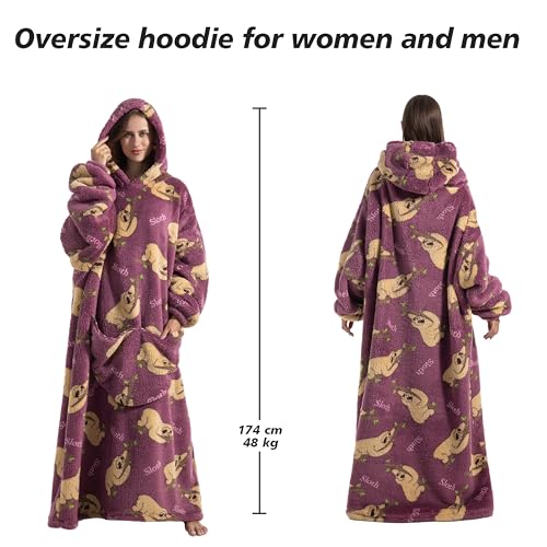 Capecage Blanket Hoodie, Long Hooded Blanket Sweatshirt as Birthday Gifts for Women Men, Long Wearable Blanket for Women Men.