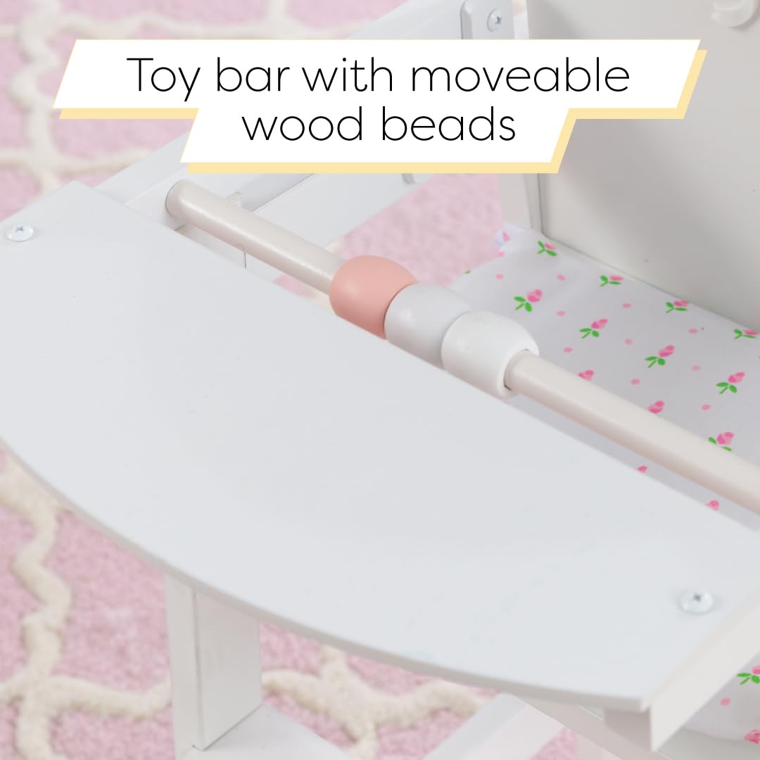 KidKraft Tiffany Bow Scalloped-Edge Wooden Lil Doll High Chair with Seat Pad - White, Gift for Ages 3+