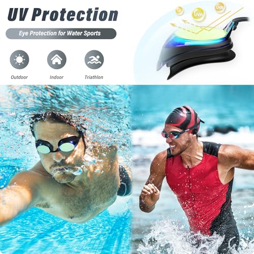 Seago 2 Pack Swimming Goggles Anti-fog Anti-UV Mirrored Swim Goggles Adult Women Men