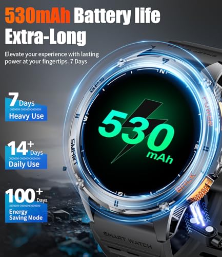 FOXBOX GPS Smart Watch for Men with LED Flashlight, 530mAh Extra Large Battery, 1.43'' AMOLED Military Smartwatch Answer/M...
