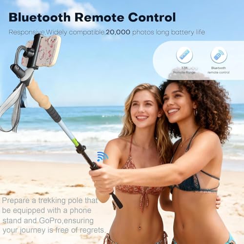 QIYUANCHUANG Collapsible/Foldable GoPro & Phone Mount Ready Trekking Poles - Ultra-Portable for Travel & Hiking, Lightweig...
