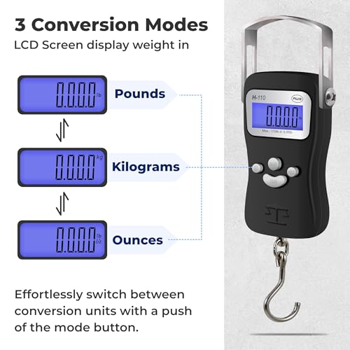 AWS Digital Luggage Scale, Fish Weighing Scale, Hanging Scale 110lb/50kg – Die-Cast Metal Construction, Built-in Tape Meas...