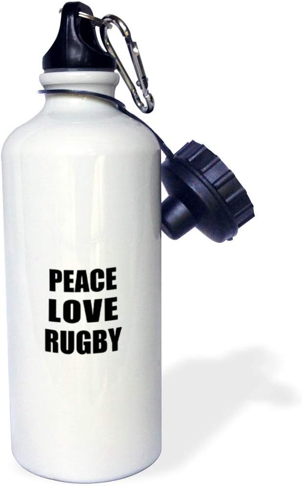 3dRose Peace Love and Rugby-Things that make me happy-Ruggers player gift Sports Water Bottle, 21 oz, Multicolor