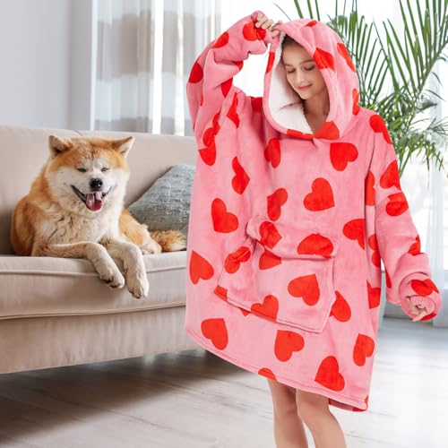 Fiosnow Love Blanket Hoodies for Women and Men Adult Oversize Wearable Blanket Hoodies for Soft and Warm
