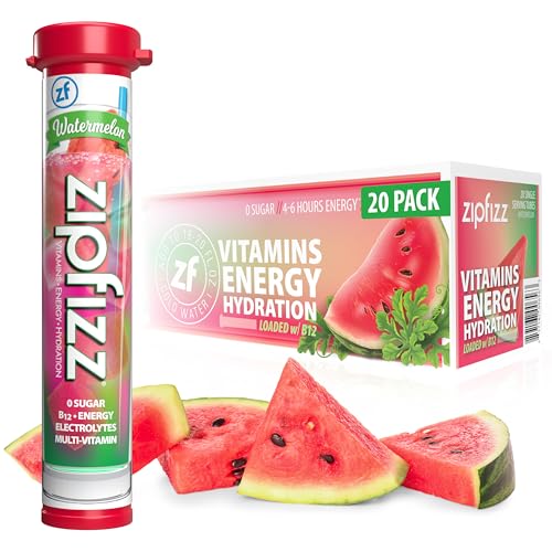 Zipfizz Daily Energy Drink Powder, Watermelon, 20 Pack | 3-in-1 Sustained Energy, Rapid Hydration, and Essential Vitamins...
