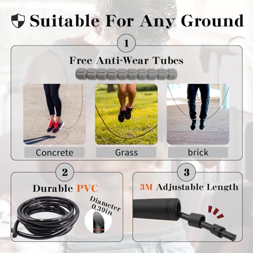 FEELCAT Weighted Jump Rope for Workout Fitness(1.1LB), 10MM Solid PVC Rope,Tangle-Free Ball Bearing Rapid Speed Skipping R...