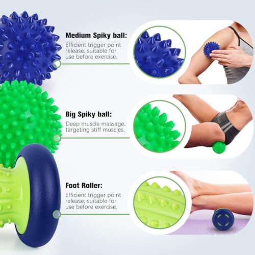 Massage Ball - 3 in 1 - with Foot Roller & Spiky Balls, Plantar Fasciitis Relief and Heel Spur Relief, Foot Roller Massage...