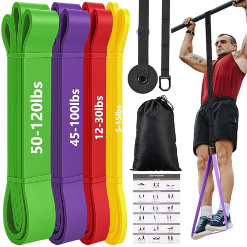 Soulchen Resistance Bands Pull up Assistance Band Set 530 Lbs 4 Pcs Exercise Bands with Assist Belt Nylon Strap and Door A...