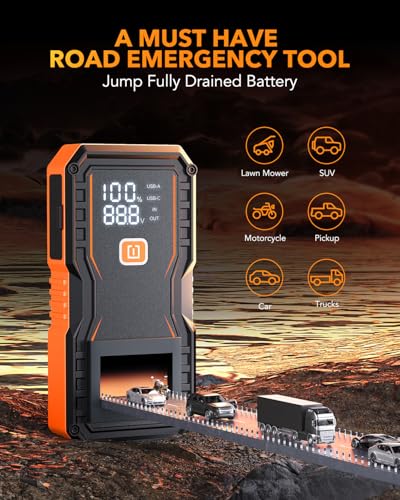 OXILAM Jump Starter 6000A for All Gas/12L Diesel, Car Battery Jumper Starter Portable, 12V Lithium Jump Box with Jumper Ca...