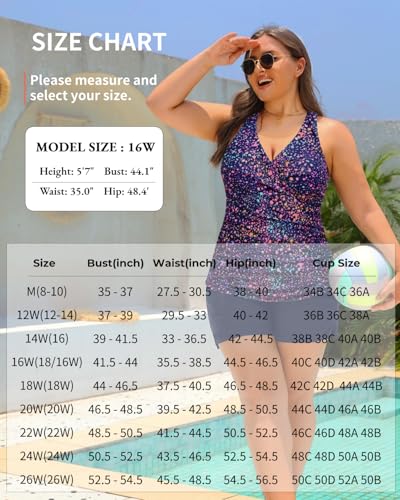 Daci Plus Size Tankini Swimsuit for Women - Two Piece Tummy Control Bathing Suit Tankini Top with Two Pockets Shorts
