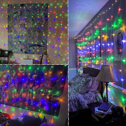 WATERGLIDE 300 LED Curtain Lights, Remote Control Christmas Decorative Hanging String Lights, 8 Lighting Mode, Plug in for...