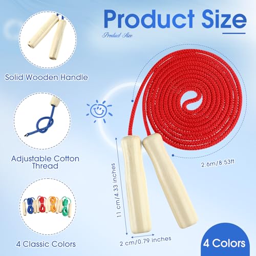 Sonwyoung 8.53 FT Jump Ropes for Kids Adults Adjustable Cotton Skipping Rope with Wooden Handle for Multiplayer Double Dut...