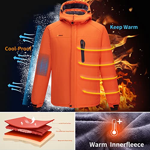 Kugnala Men's Winter Skiing Jacket Waterproof Warm Snow Fleece LiningCoat Mountain Hooded Windproof Rain Jacket S-6XL