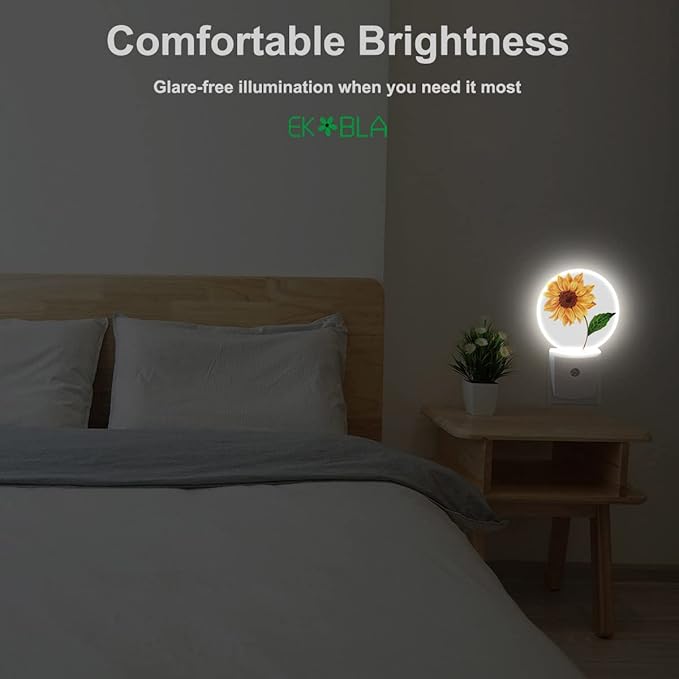 EKOBLA Spring Sunflower Night Lights Plug into Wall Happy Sunflower Green Leaf Night Light Bedroom Decor for Boys Girls Grandma Grandpa Dusk to Dawn Sensor LED Lamp Home Wall Decor