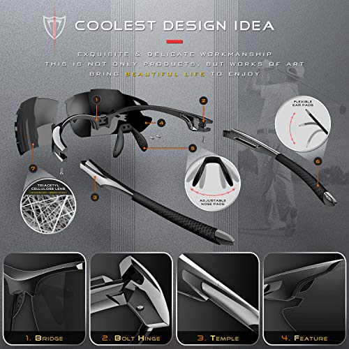 ATTCL Polarized Sunglasses Men Sports: Secure Fit Wrap Around TR90 Frame Ultra-Light UV Protection for Fishing Driving Golf