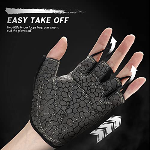 HTZPLOO Bike Gloves for Men Women with Anti-Slip Shock-Absorbing Pad, Light Weight Half-Finger Cycling Gloves