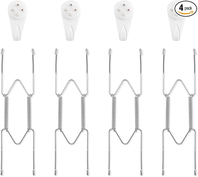 4 Pack Plate Hangers for The Wall, Suitable for 8-10 inch Art Plate, Stainless Steel Invisible Heavy Duty Wire Plate Holder with Wall Hooks, Plate Hangers for Displaying Plates, Platter, Dish, Silver