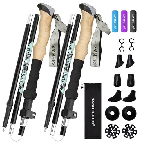 Walking Trekking Poles 2 Pack - 5 Section Lightweight Aluminium Alloy with Anti Shock & Quick Flip Lock - Cork EVA Handle,...
