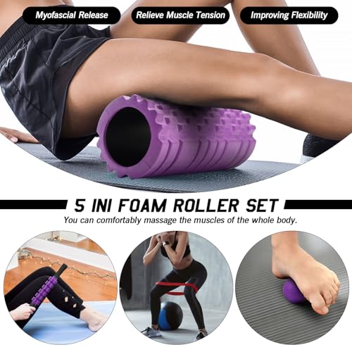 JOYENERGY 5 in 1 Foam Roller Set, Trigger Point Foam Roller Patented, Massage Roller Stick, Massage Ball, Stretching Strap...