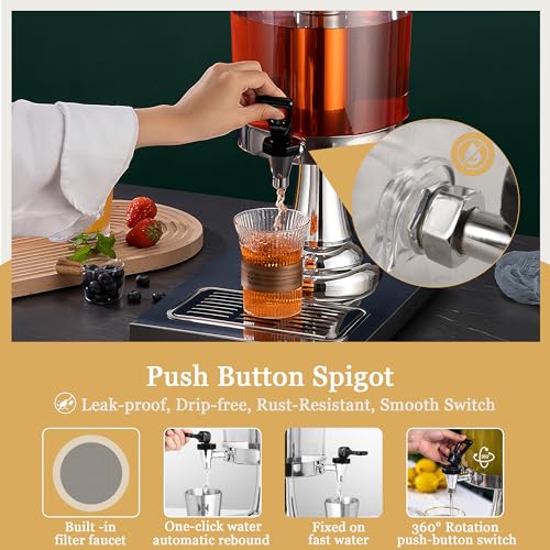 OIHYA 2 Gal Single Beverage Dispenser, Hot Cold Drink Dispenser with Ice Container and Stainless Steel Drip Trays for Part...