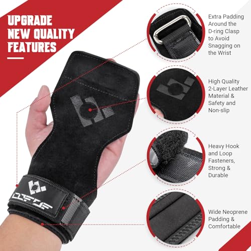 COFOF Weight Lifting Wrist Strap, Double Layer Leather Wrist Strap for Deadlift and Powerlifting, Adjustable Neoprene Padd...