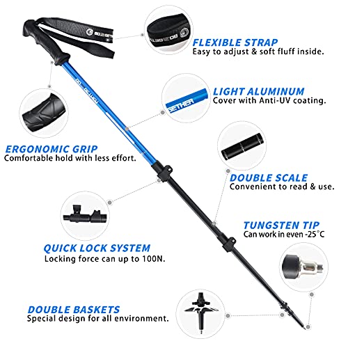 G2 GO2GETHER Aluminum Trekking Poles - Quick Adjustable Locks, Comfort Handle, Padded Strap, Snow Baskets - Walking Sticks...