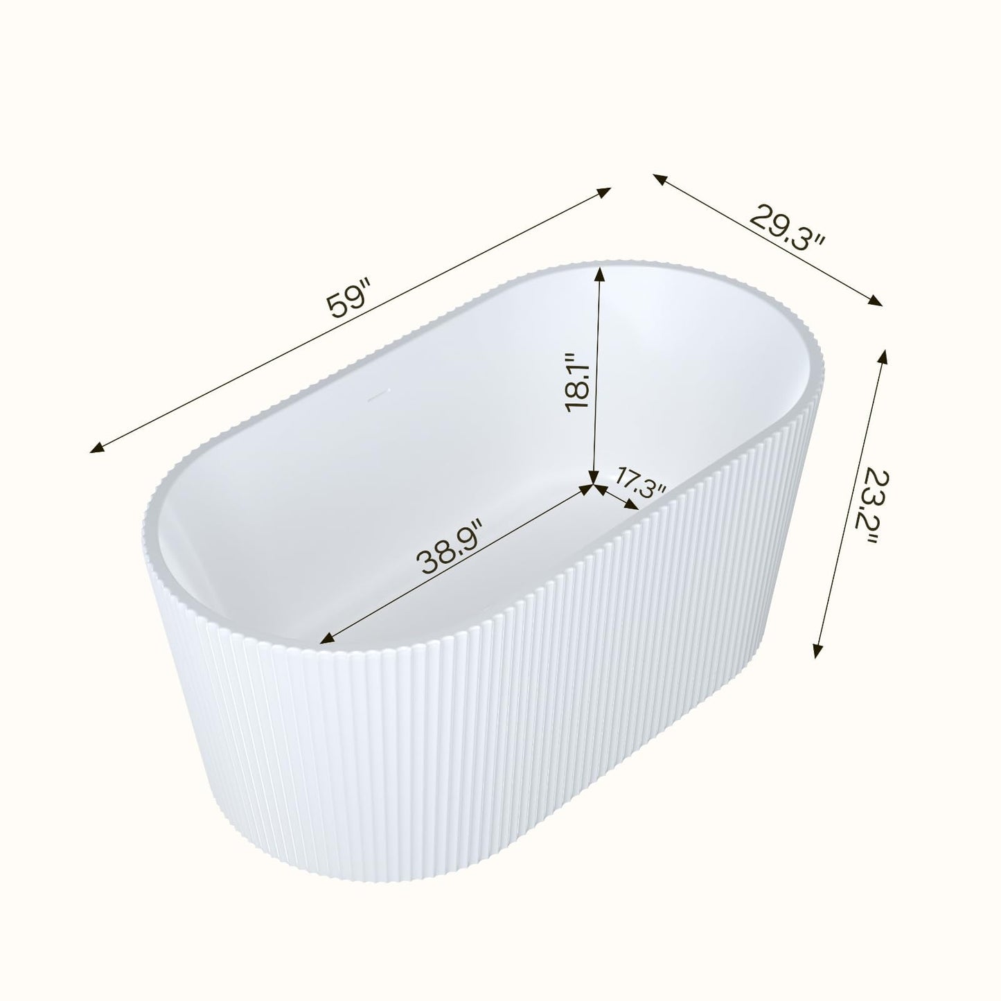 59" Acrylic Freestanding Soaking Bathtub with Striped Design, Bathroom Tub Includes Overflow Cover, Pop-Up Drain, Hidden Drainage System, Easy Installation, cUPC Certified, Glossy White Finish