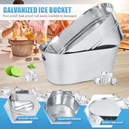 OBTANIM 4 Pack 4 Gallon Galvanized Ice Buckets Metal Champagne Drink Cooler Storage Ice Tub with Carry Handles for Beer Co...
