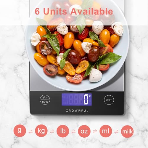 CROWNFUL Food Scale, 33lb Rechargeable 304 Stainless Steel Digital Kitchen Scale Weight Grams and Ounces with LCD Display ...