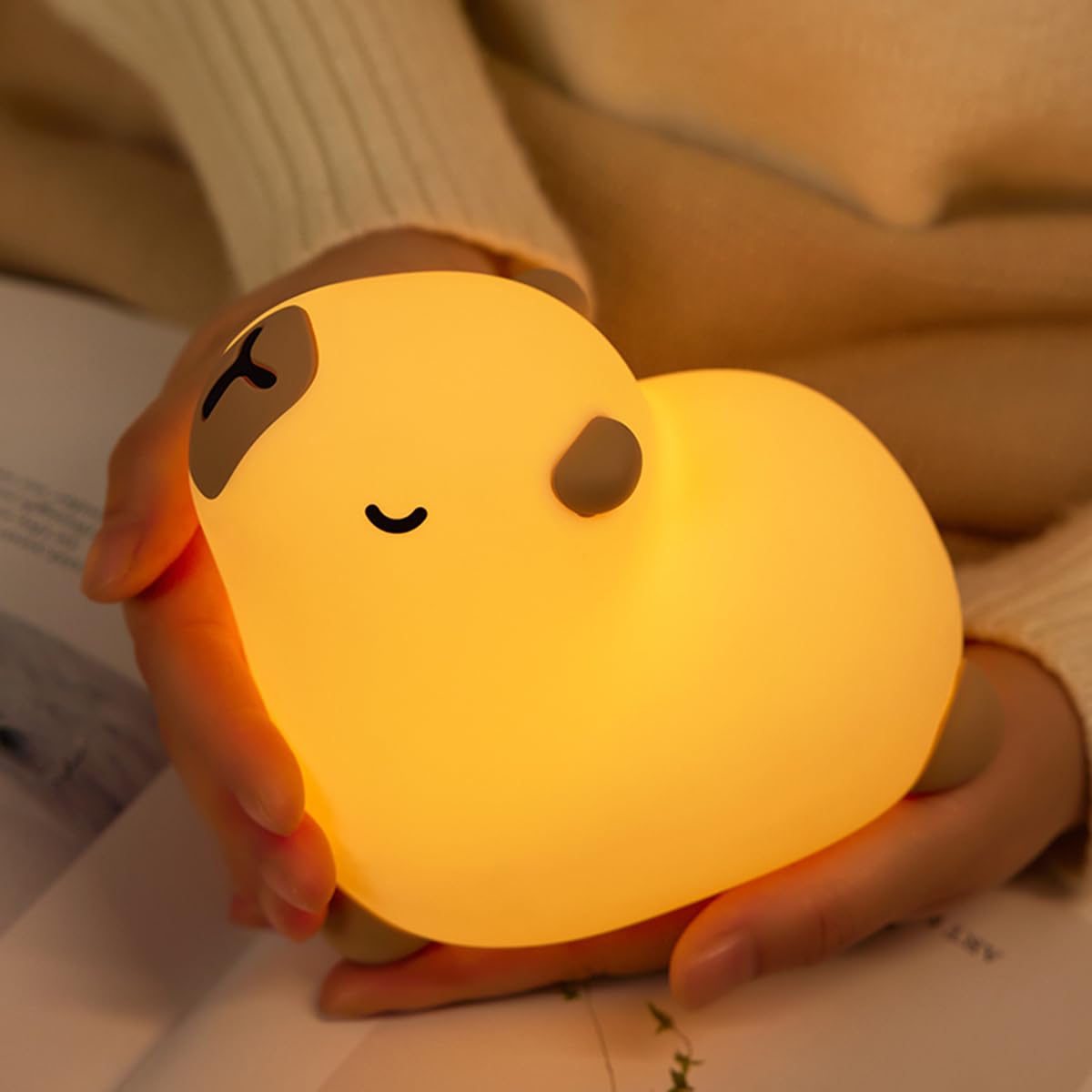 Cute Capybara Night Light, LED Capybara Lamp Rechargeable Touch Bedside Lamp,Squishy Animal Nightlight,3 Levels Dimmable,30Min T