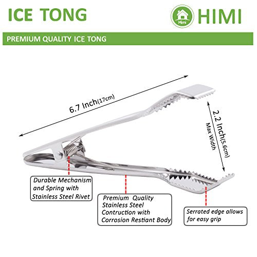 HINMAY Ice Tongs for Ice Bucket 6-3/4 Inch - Set of 2 - Premium 18/8 Stainless Steel Ice Tongs with Teeth for Ice Sugar Cu...