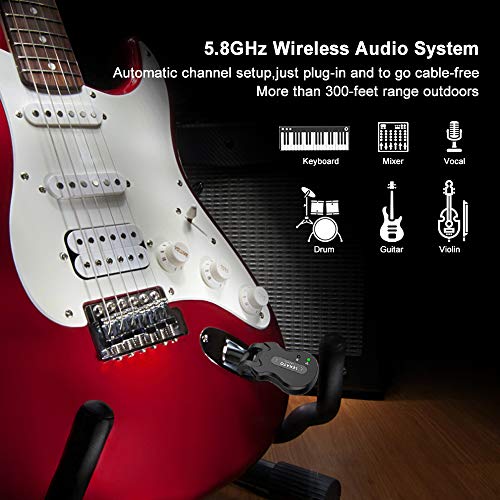 LEKATO Wireless Guitar System 5.8 Wireless Guitar Transmitter Receiver Rechargeable Audio Wireless Transmitter Receiver 4 ...