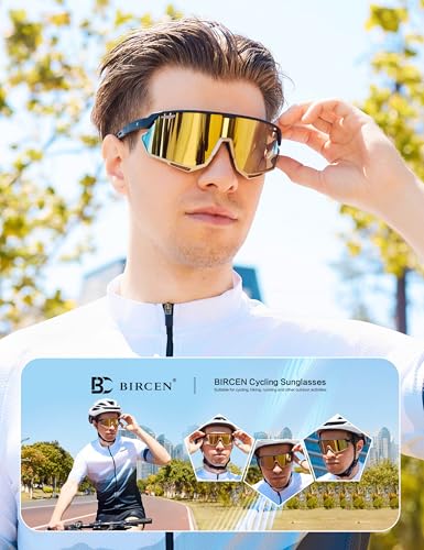 BIRCEN Mens Sports Baseball Sunglasses: TR90 Lightweight Cycling Glasses Wrap Around Running Glasses for Outdoor MTB Bike