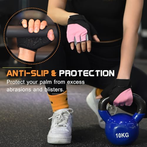 sunnex Workout Gloves for Women - Breathable Weight Lifting Gloves with Non-Slip Silicone Padding, Fingerless Gym Gloves f...