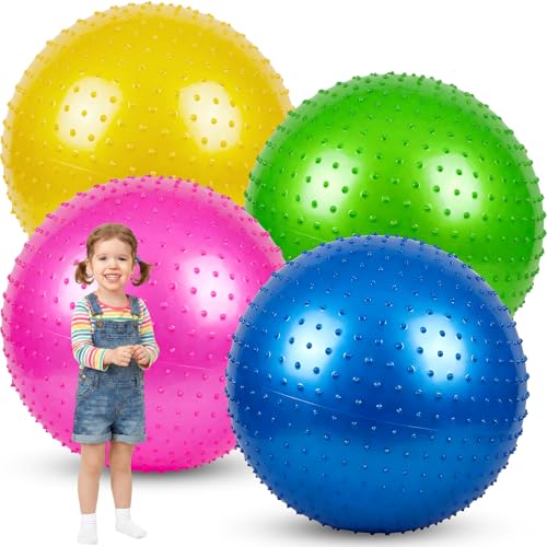 Jerify 4 Pcs 33.5 Inch Big Knobby Balls for Kids Large Spiky Bouncy Sensory Ball Giant Soft Inflatable Massage Playground ...