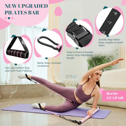 Pilates Bar Kit with Resistance Bands, Multifunctional Yoga Pilates Bar with Heavy-Duty Metal Adjustment Buckle, Portable ...